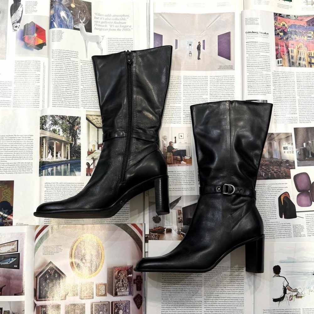 UNISA vintage authentic leather black buckle round toe boots size US 9